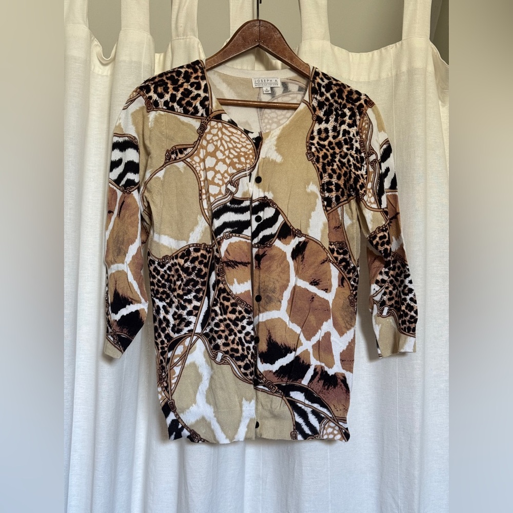 Joseph Animal Print Button-Front Cardigan in Brown, Beige, Black